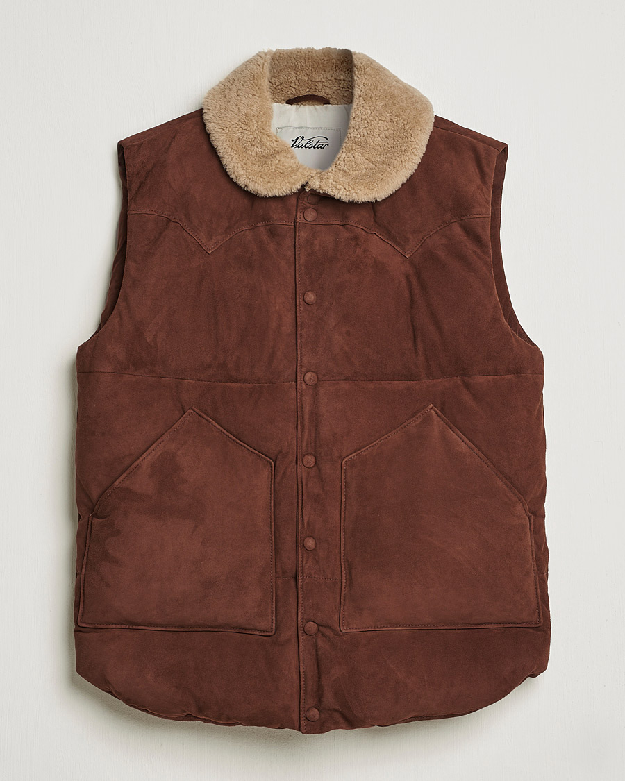 Herr | Jackor | Valstar | Suede Shearling Vest Dark Brown