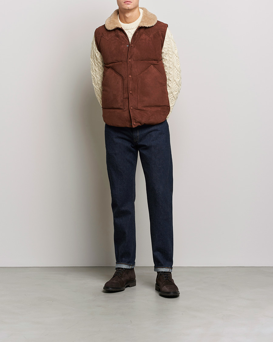 Herr | Jackor | Valstar | Suede Shearling Vest Dark Brown