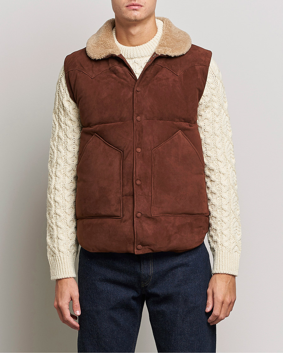 Herr | Jackor | Valstar | Suede Shearling Vest Dark Brown