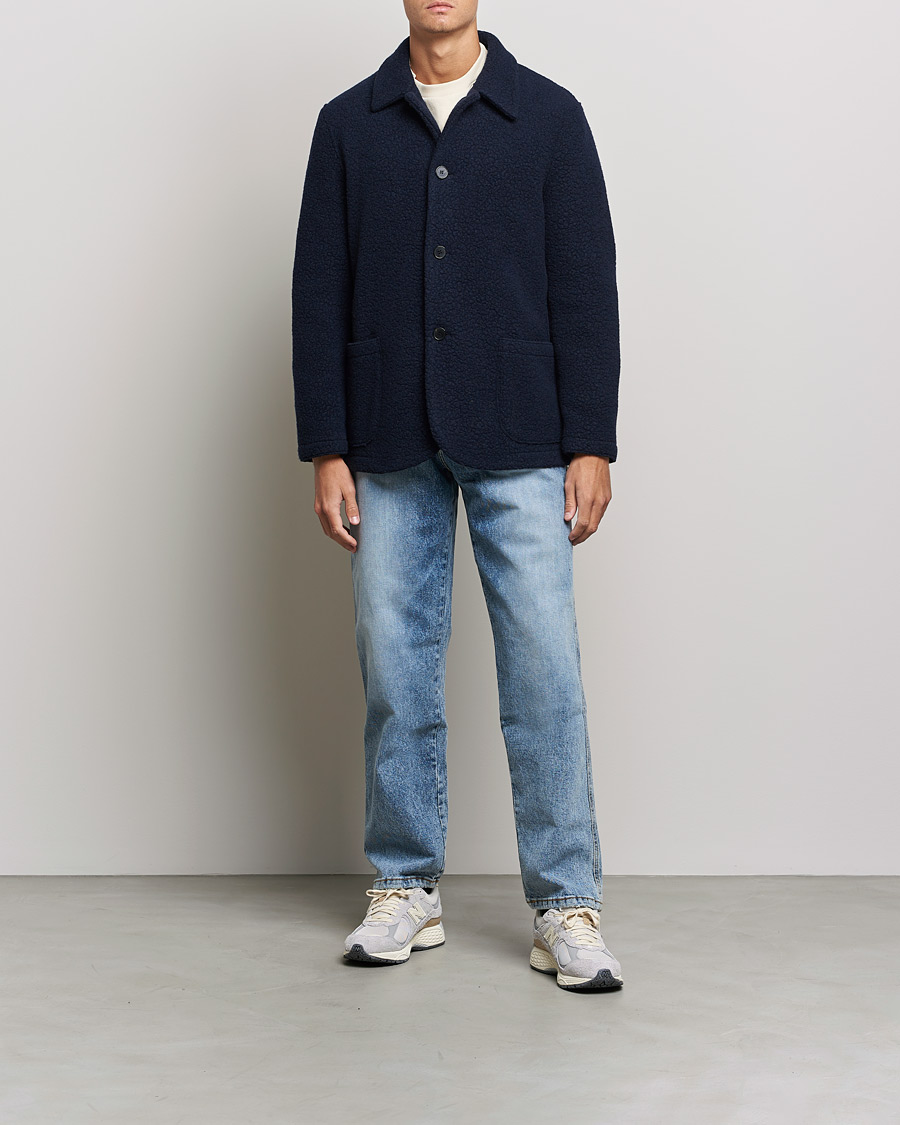 Herr | Skjortor | Harris Wharf London | Harrington Wool Boucleè Shirt Jacket Navy