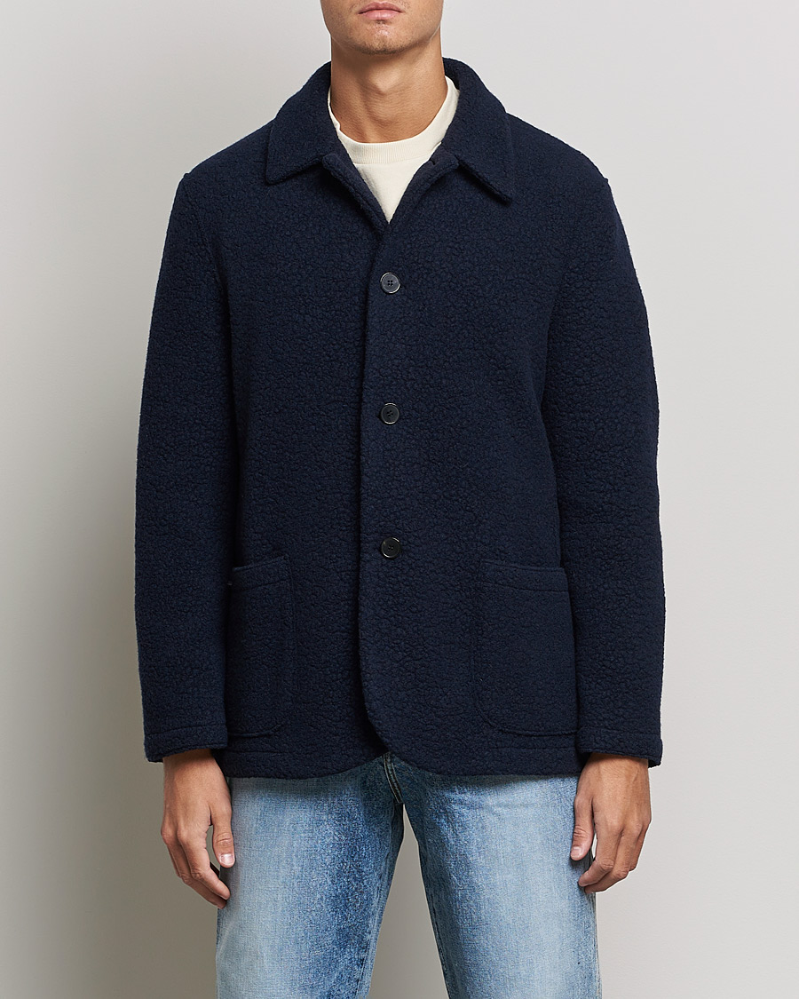 Herr | Skjortor | Harris Wharf London | Harrington Wool Boucleè Shirt Jacket Navy