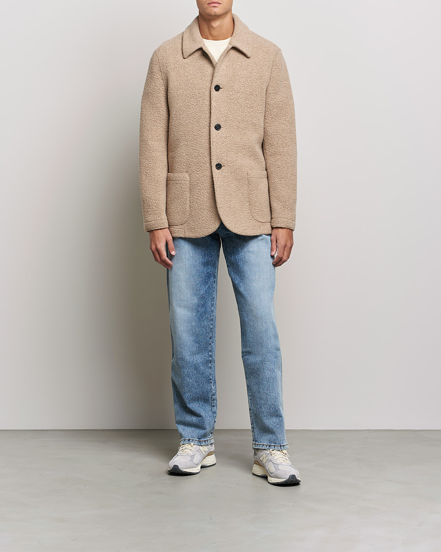 Herr |  | Harris Wharf London | Harrington Wool Boucleè Shirt Jacket Tan