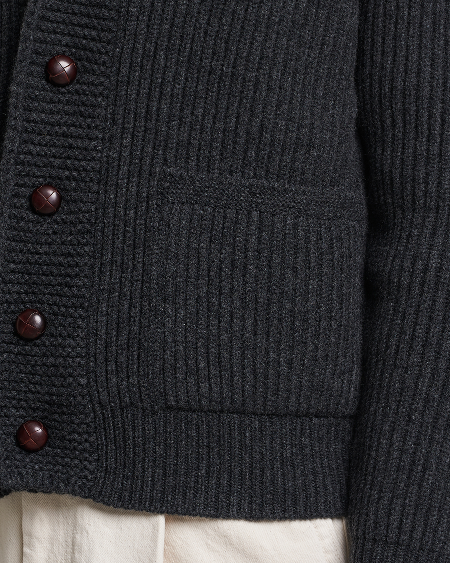 Herr | Tröjor | Drake's | Lambswool 6-Ply Shawl Collar Cardigan Grey