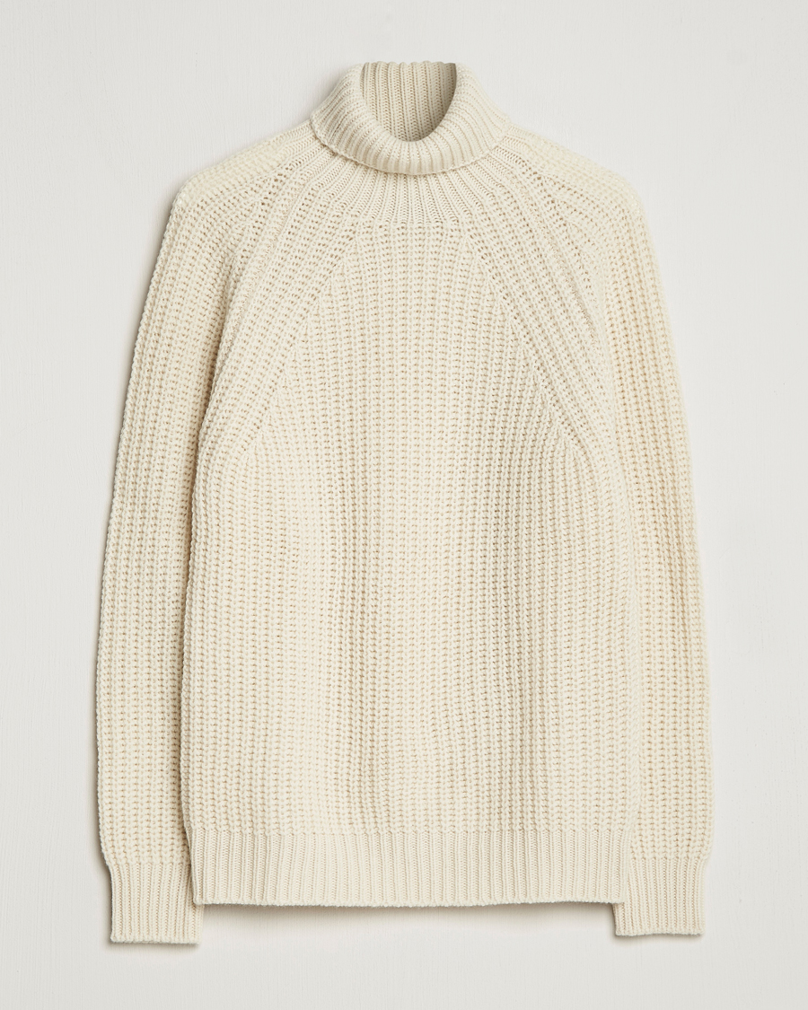 Herr | Tröjor | Drake's | Lambswool Heavy Submariner Roll Neck White