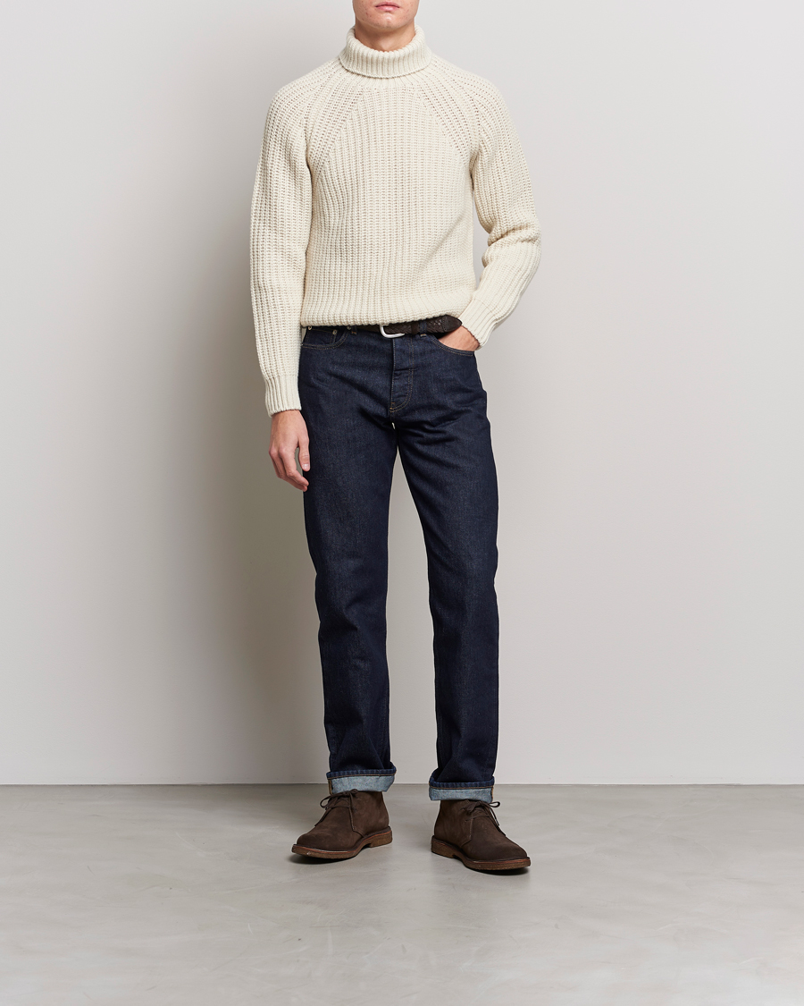 Herr | Tröjor | Drake's | Lambswool Heavy Submariner Roll Neck White