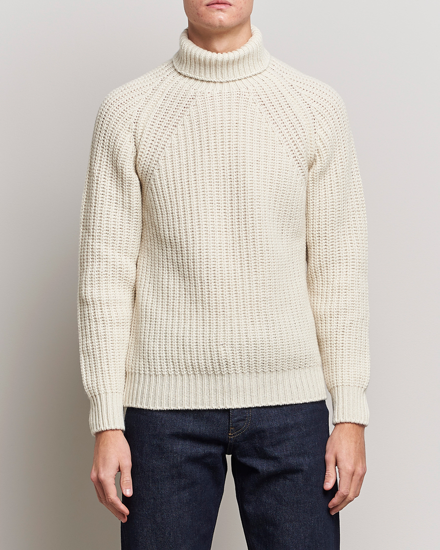 Herr | Tröjor | Drake's | Lambswool Heavy Submariner Roll Neck White
