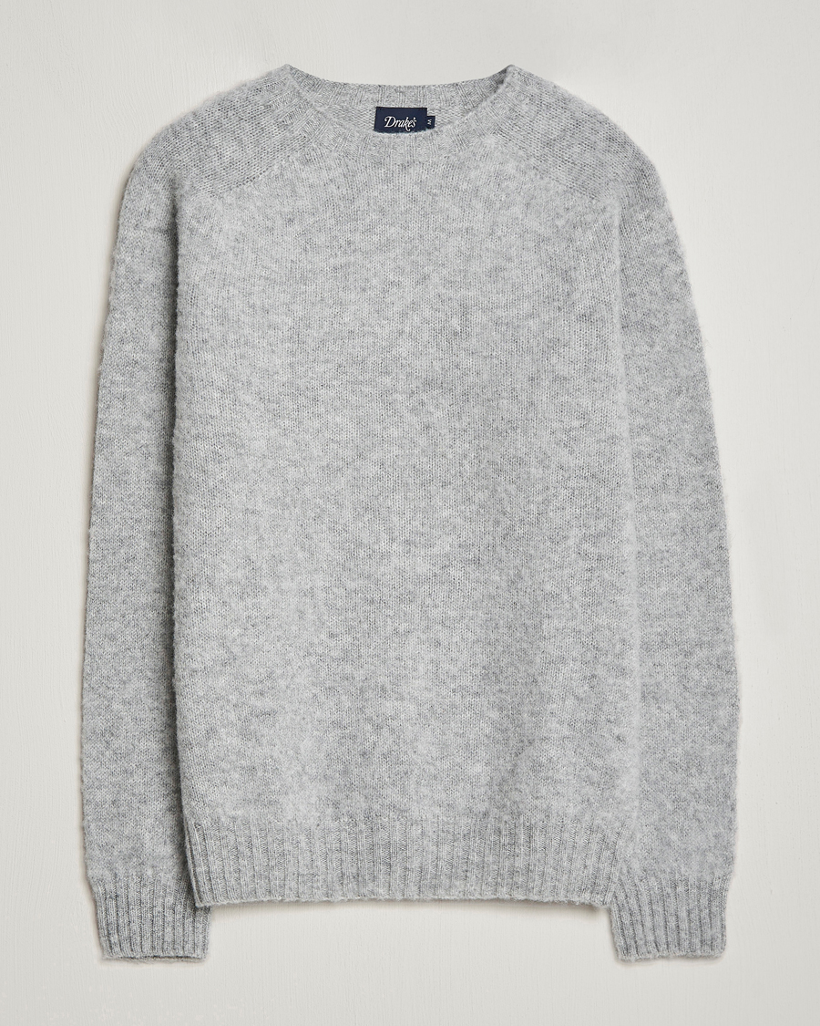 Herr | Tröjor | Drake's | Brushed Shetland Crew Grey