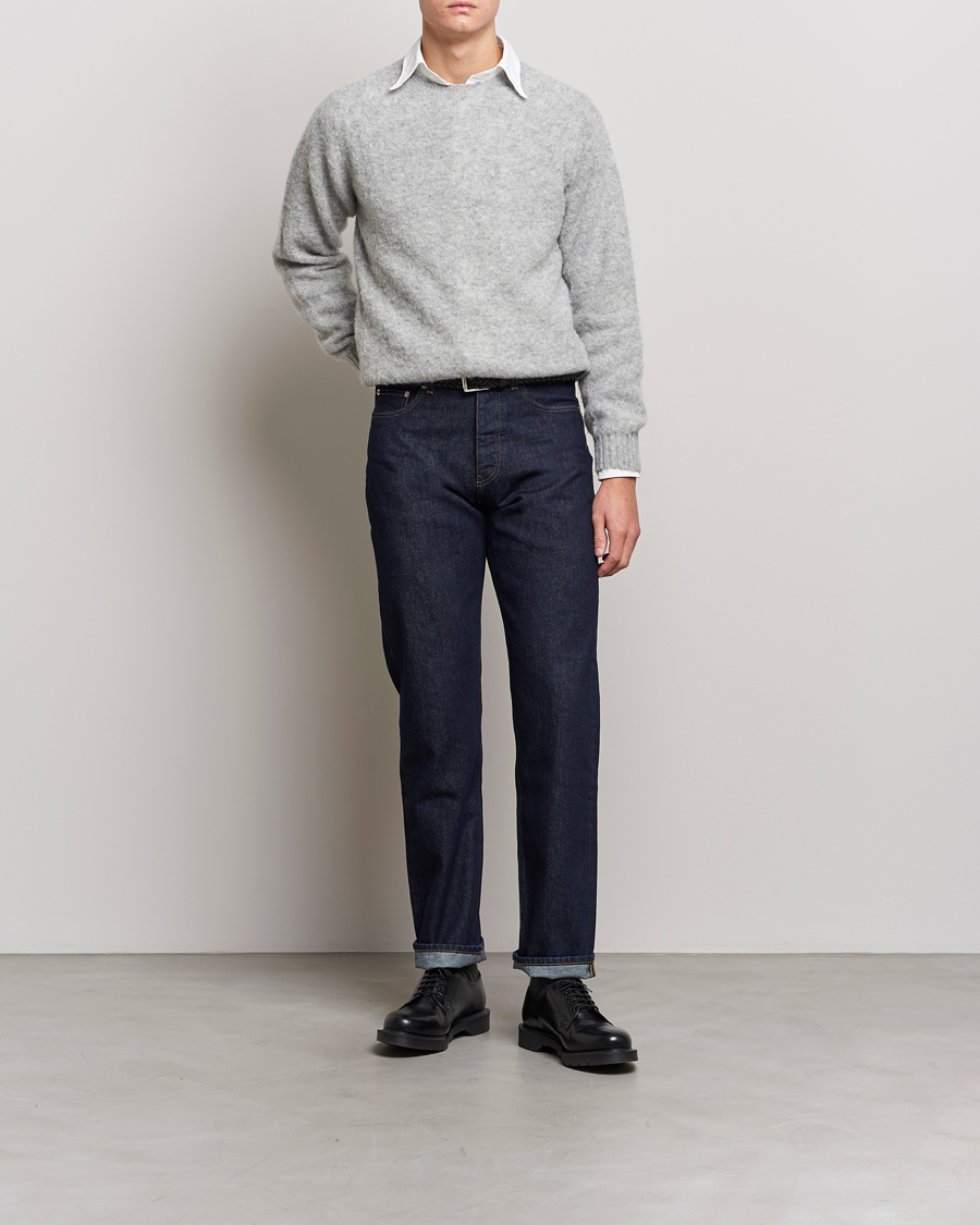 Herr | Tröjor | Drake's | Brushed Shetland Crew Grey