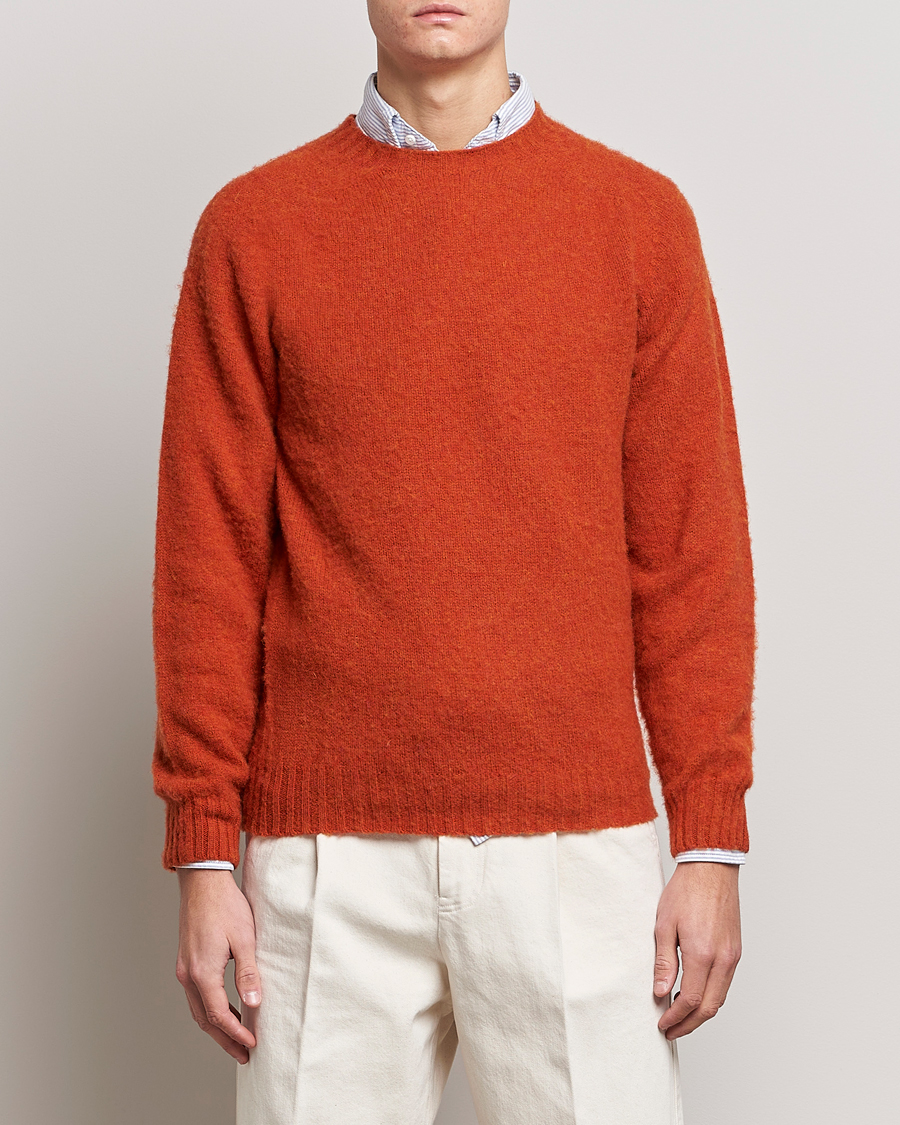 Herr | Stickade tröjor | Drake's | Brushed Shetland Crew Orange