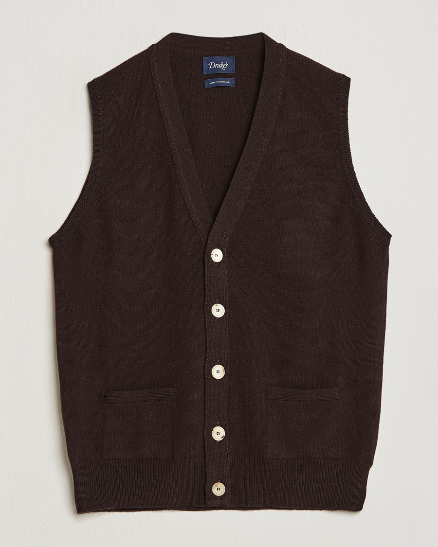 Herr | Tröjor | Drake's | Lambswool Vest Cardigan Brown