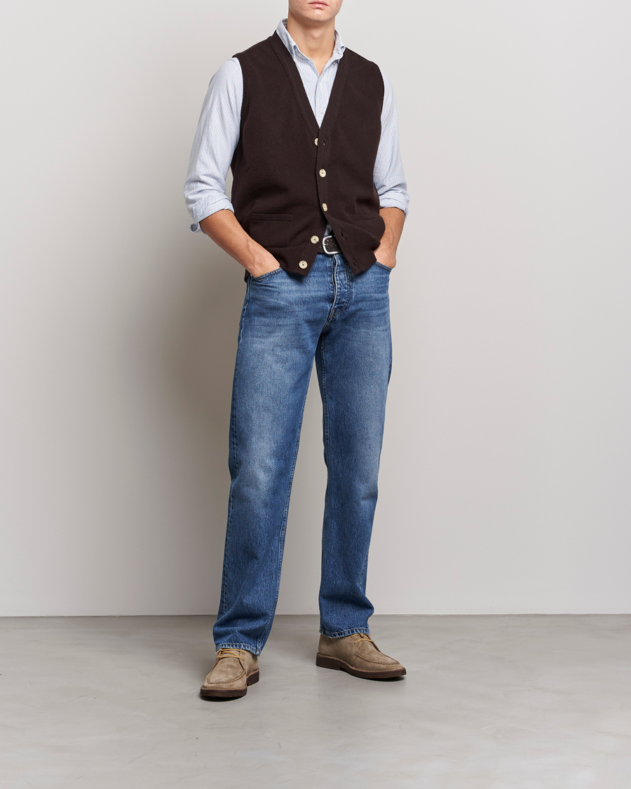 Herr | Tröjor | Drake's | Lambswool Vest Cardigan Brown