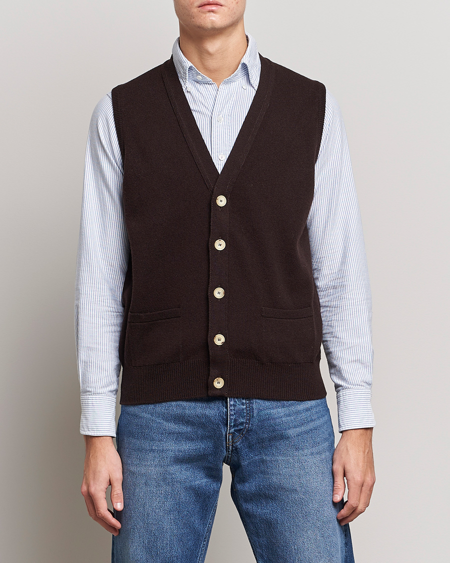 Herr | Tröjor | Drake's | Lambswool Vest Cardigan Brown
