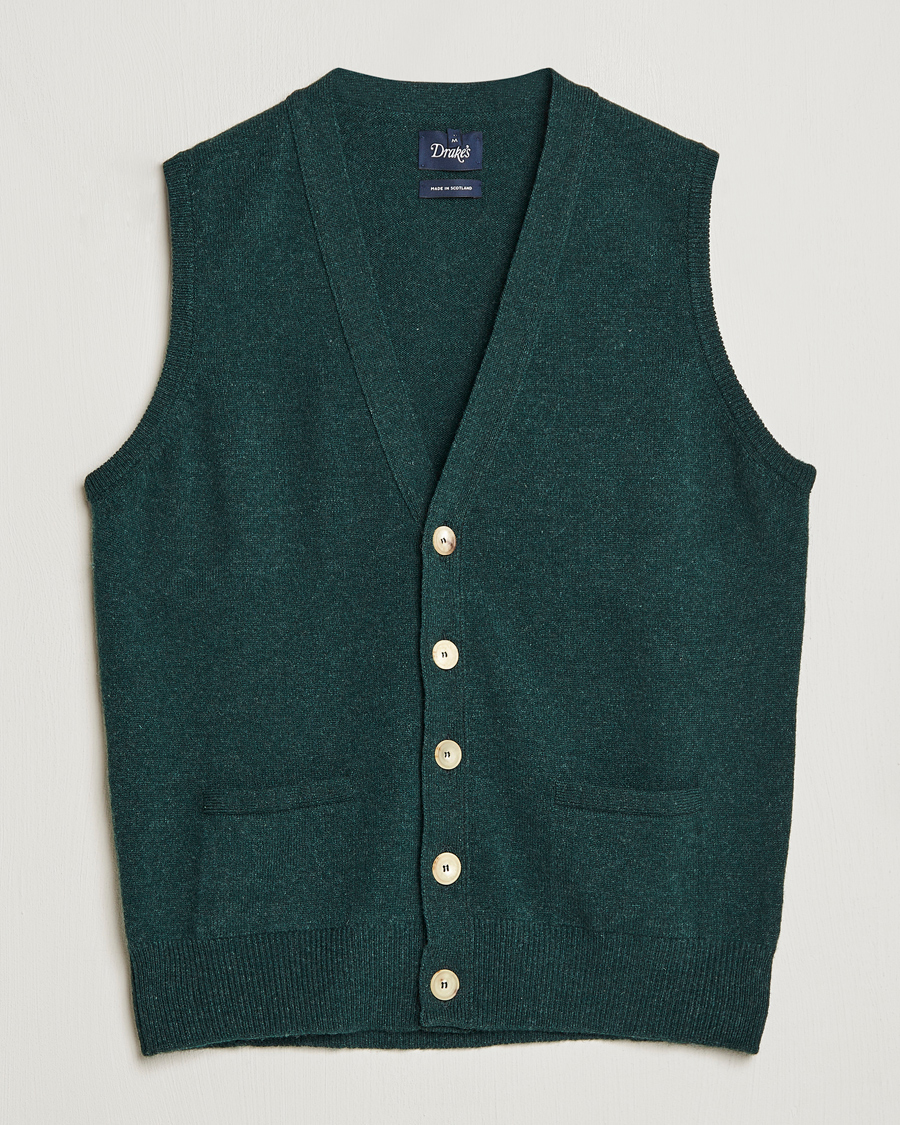 Herr | Tröjor | Drake's | Lambswool Vest Cardigan Green