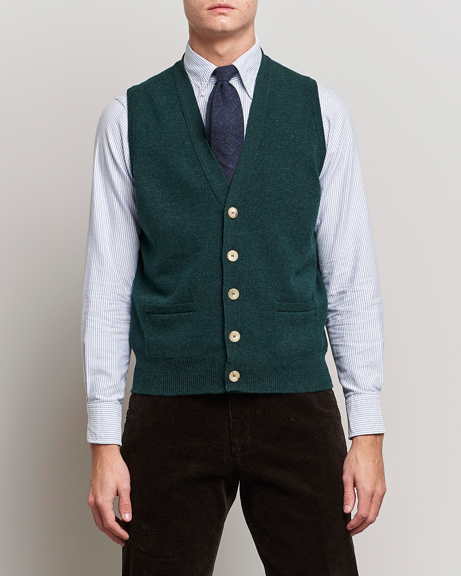 Herr | Tröjor | Drake's | Lambswool Vest Cardigan Green