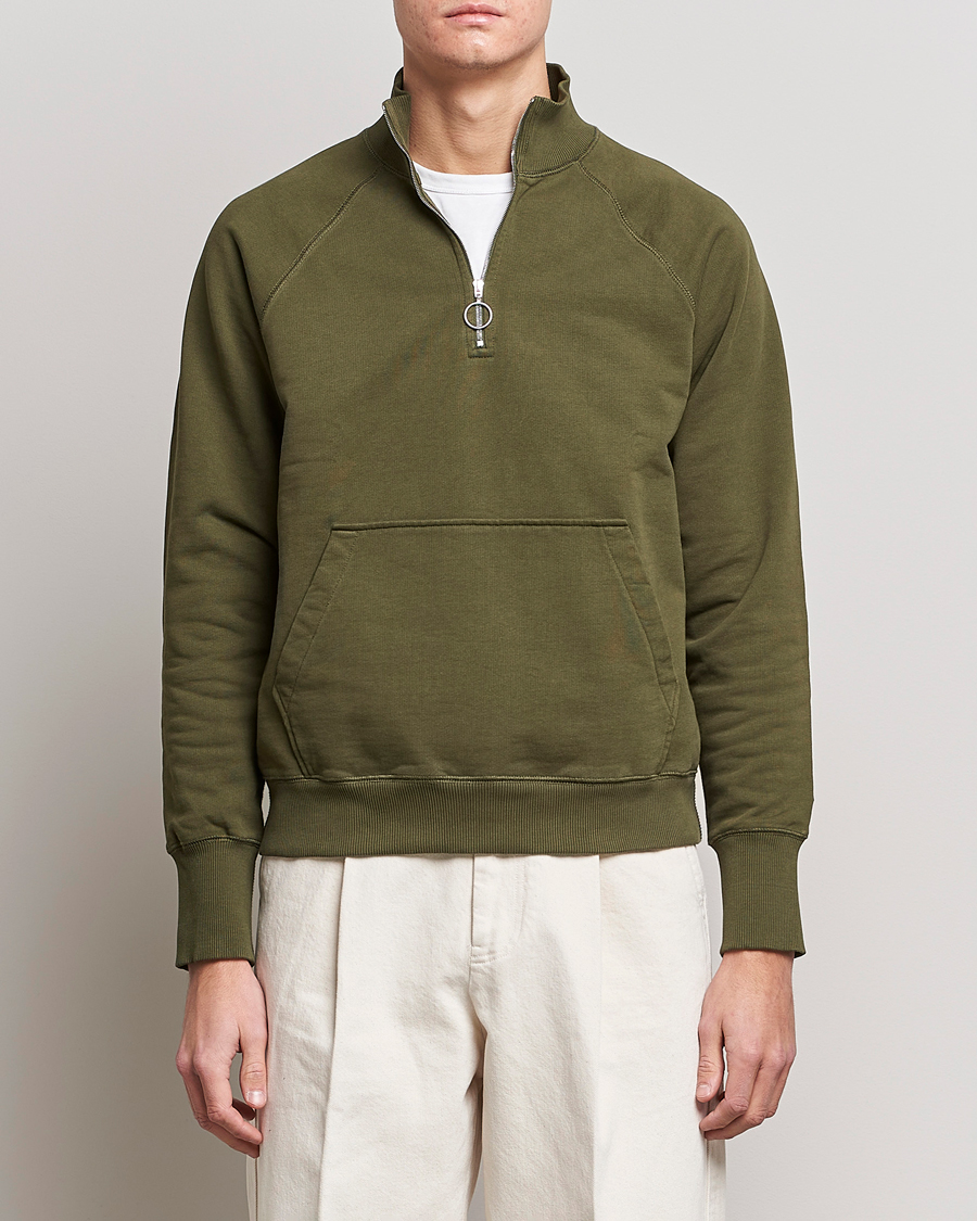 Herr | Tröjor | Drake's | Quarter Zip Sweatshirt Green