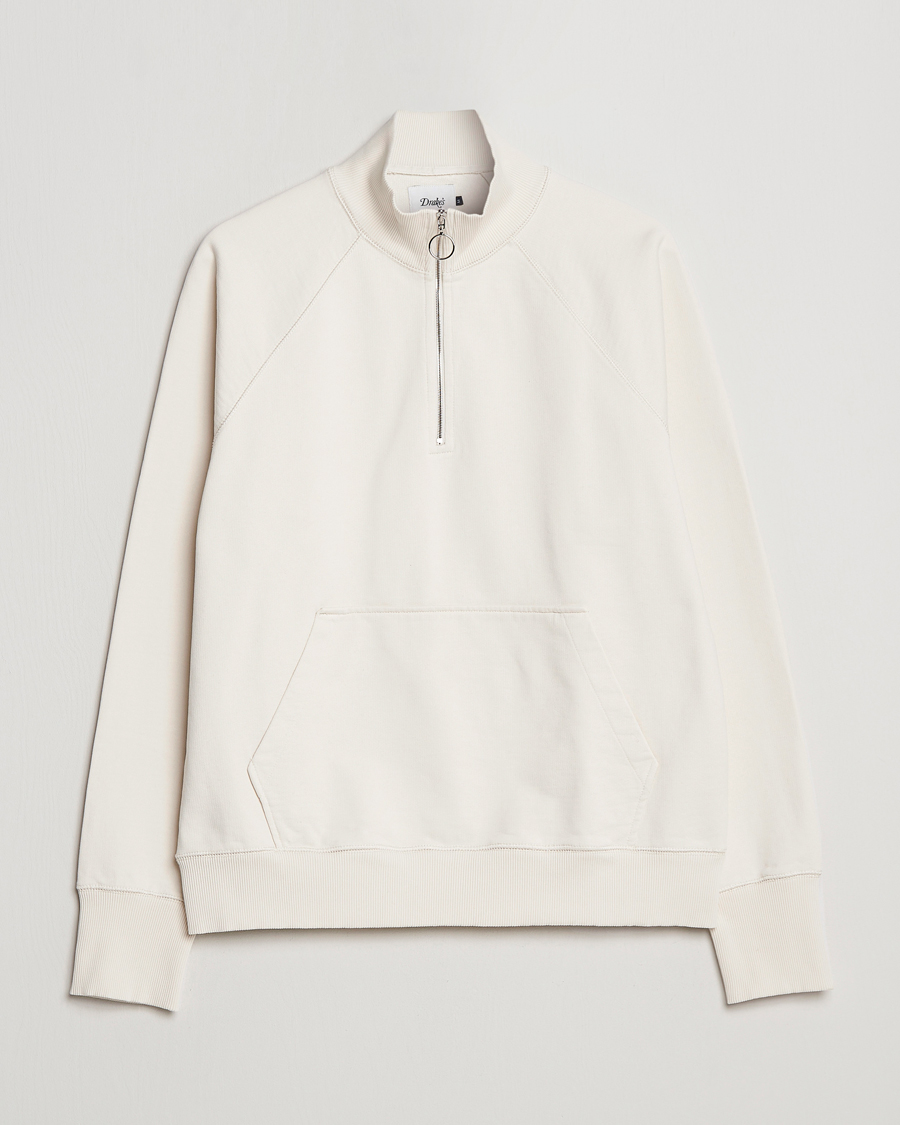 Herr | Tröjor | Drake's | Quarter Zip Sweatshirt Ecru