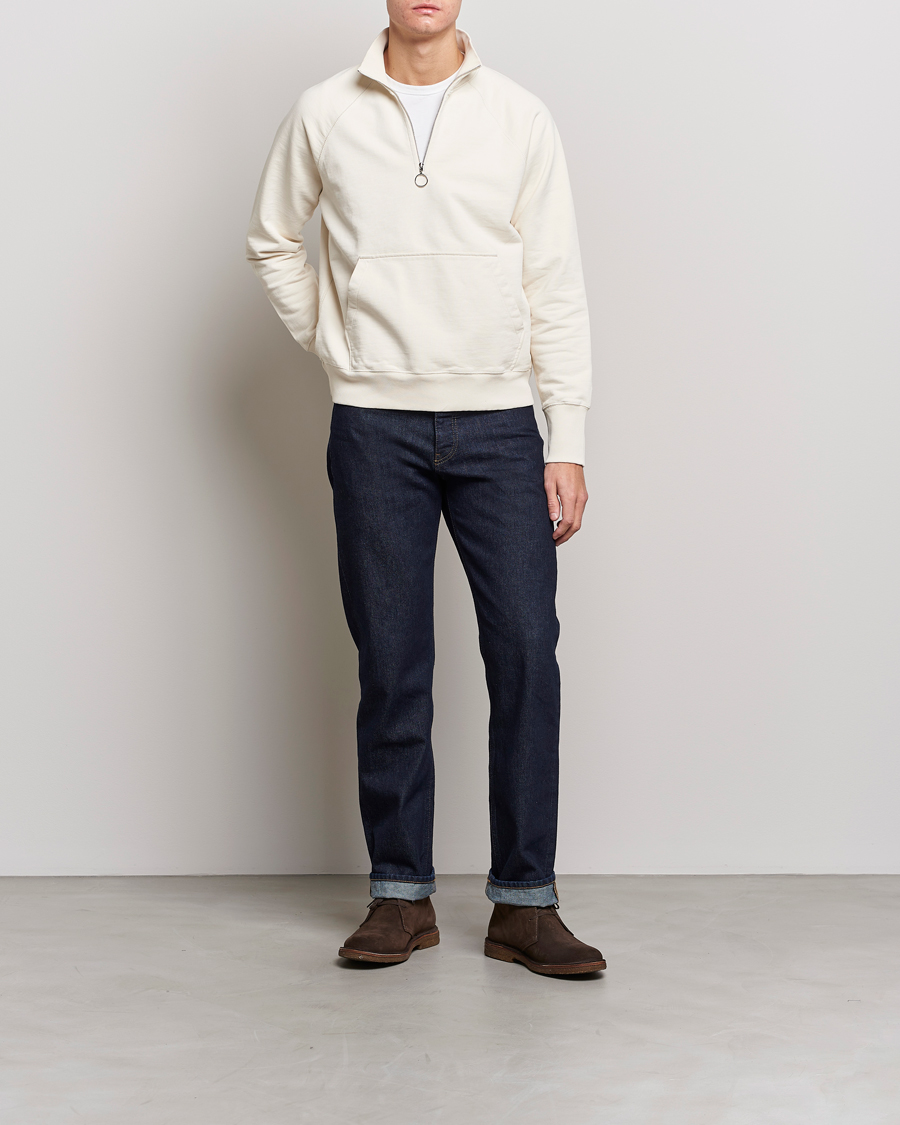Herr | Tröjor | Drake's | Quarter Zip Sweatshirt Ecru