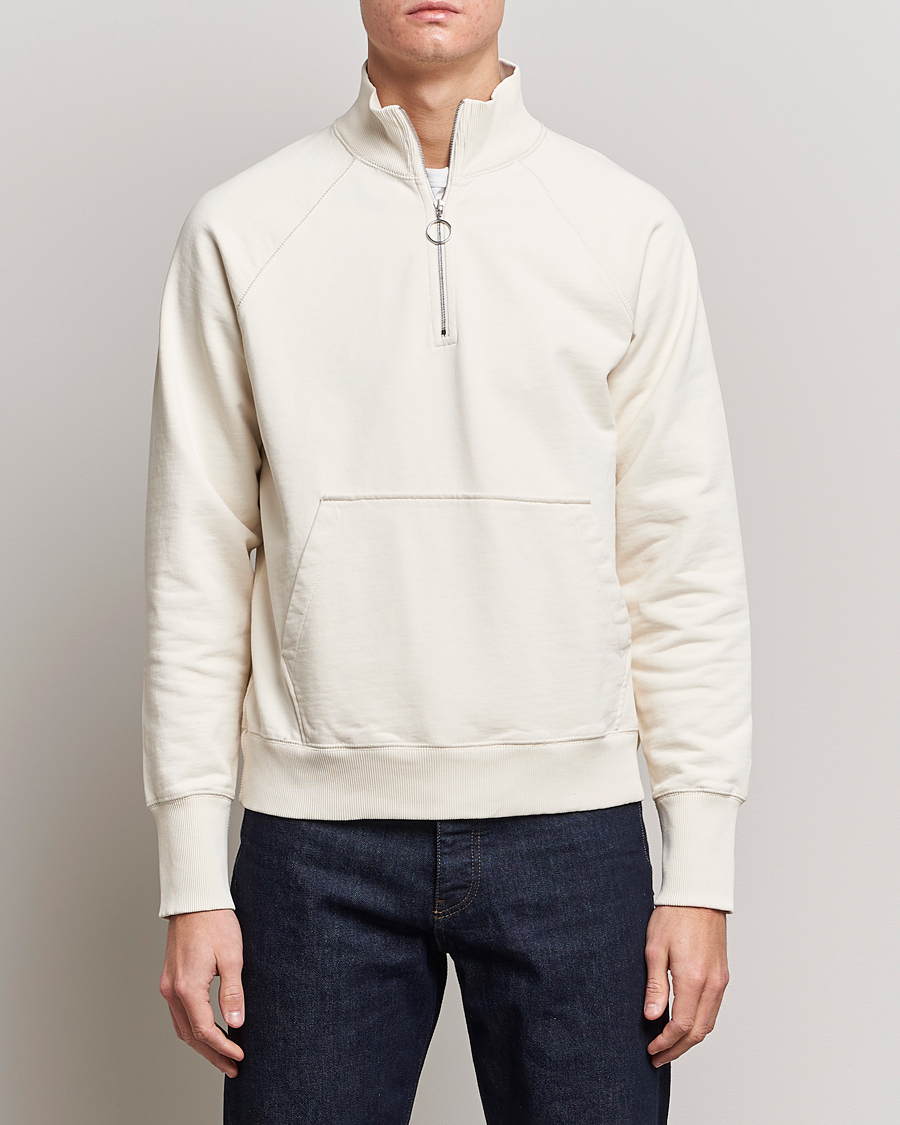 Herr | Tröjor | Drake's | Quarter Zip Sweatshirt Ecru