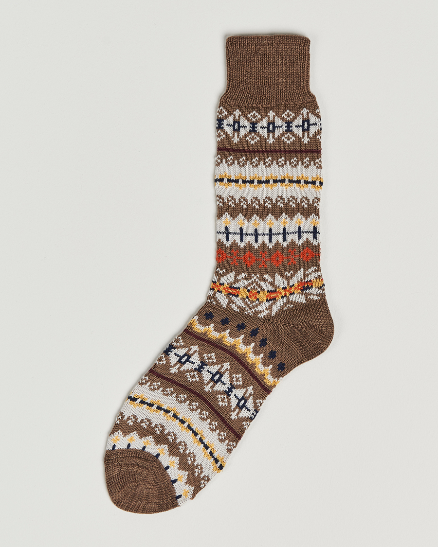 Herr | Underkläder | Drake's | Fairisle Wool/Cotton Socks Brown
