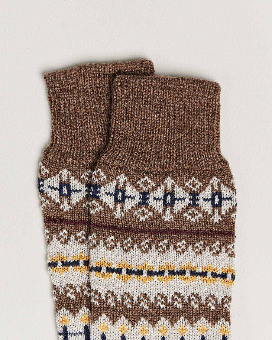 Herr | Underkläder | Drake's | Fairisle Wool/Cotton Socks Brown
