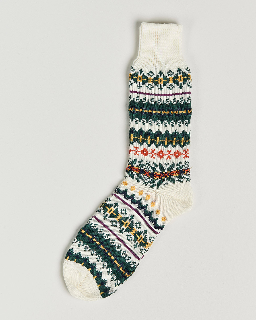 Herr | Underkläder | Drake's | Fairisle Wool/Cotton Socks Ecru
