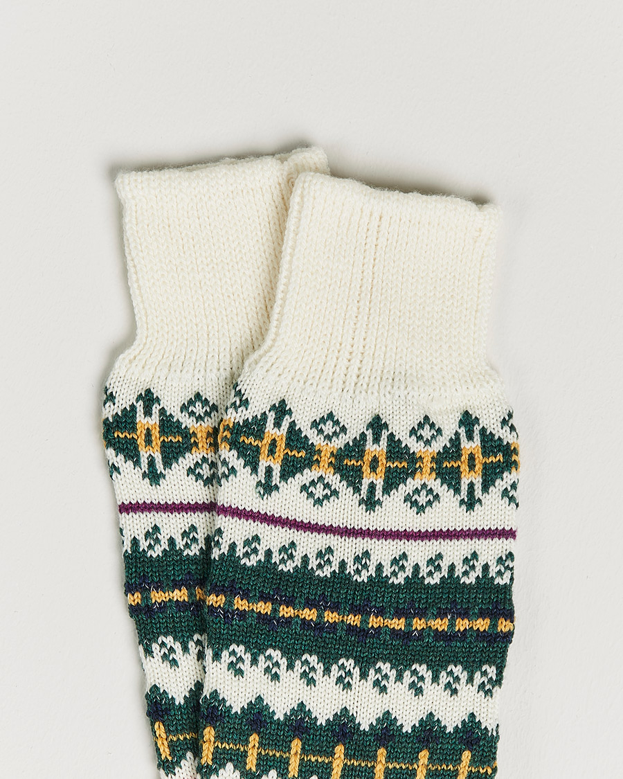 Herr | Underkläder | Drake's | Fairisle Wool/Cotton Socks Ecru