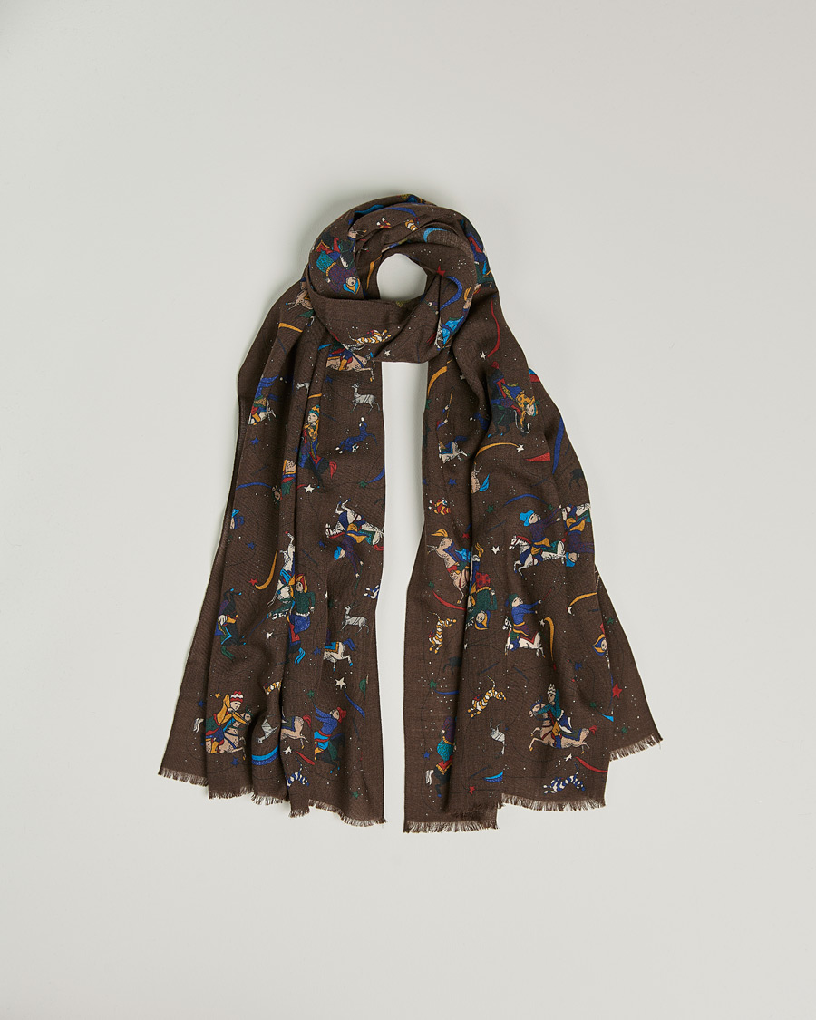 Herr | Drake's Mughal And Stars Printed Wool Scarf Brown | Drake's | Mughal And Stars Printed Wool Scarf Brown
