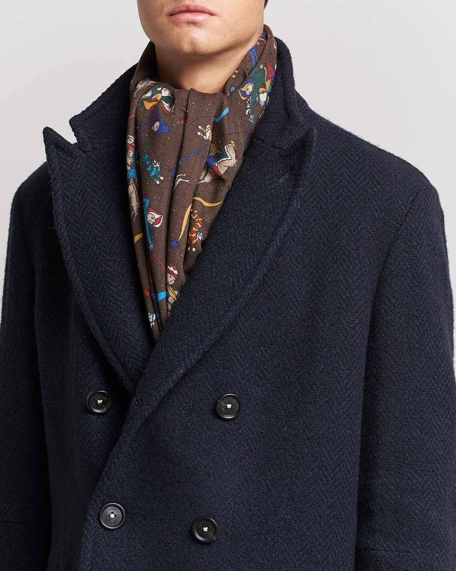 Herr | Drake's Mughal And Stars Printed Wool Scarf Brown | Drake's | Mughal And Stars Printed Wool Scarf Brown