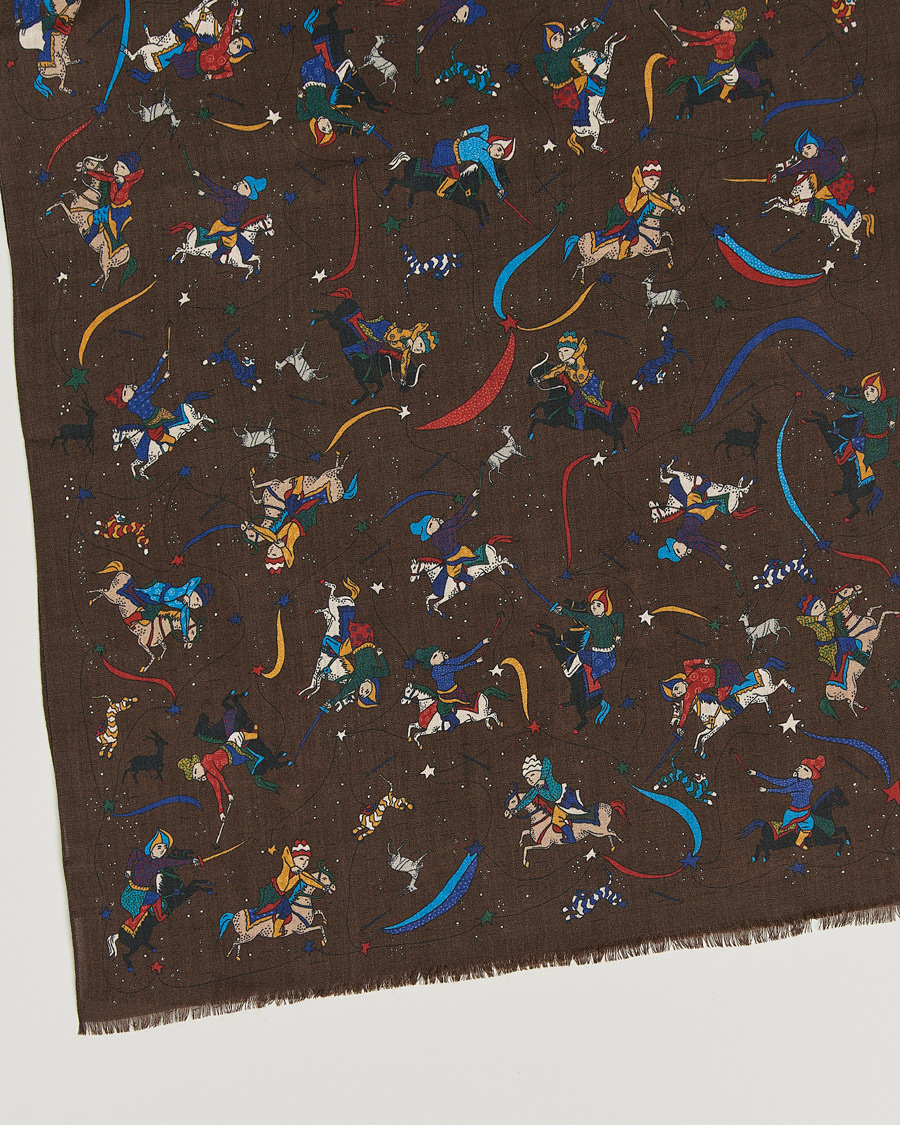 Herr | Drake's Mughal And Stars Printed Wool Scarf Brown | Drake's | Mughal And Stars Printed Wool Scarf Brown