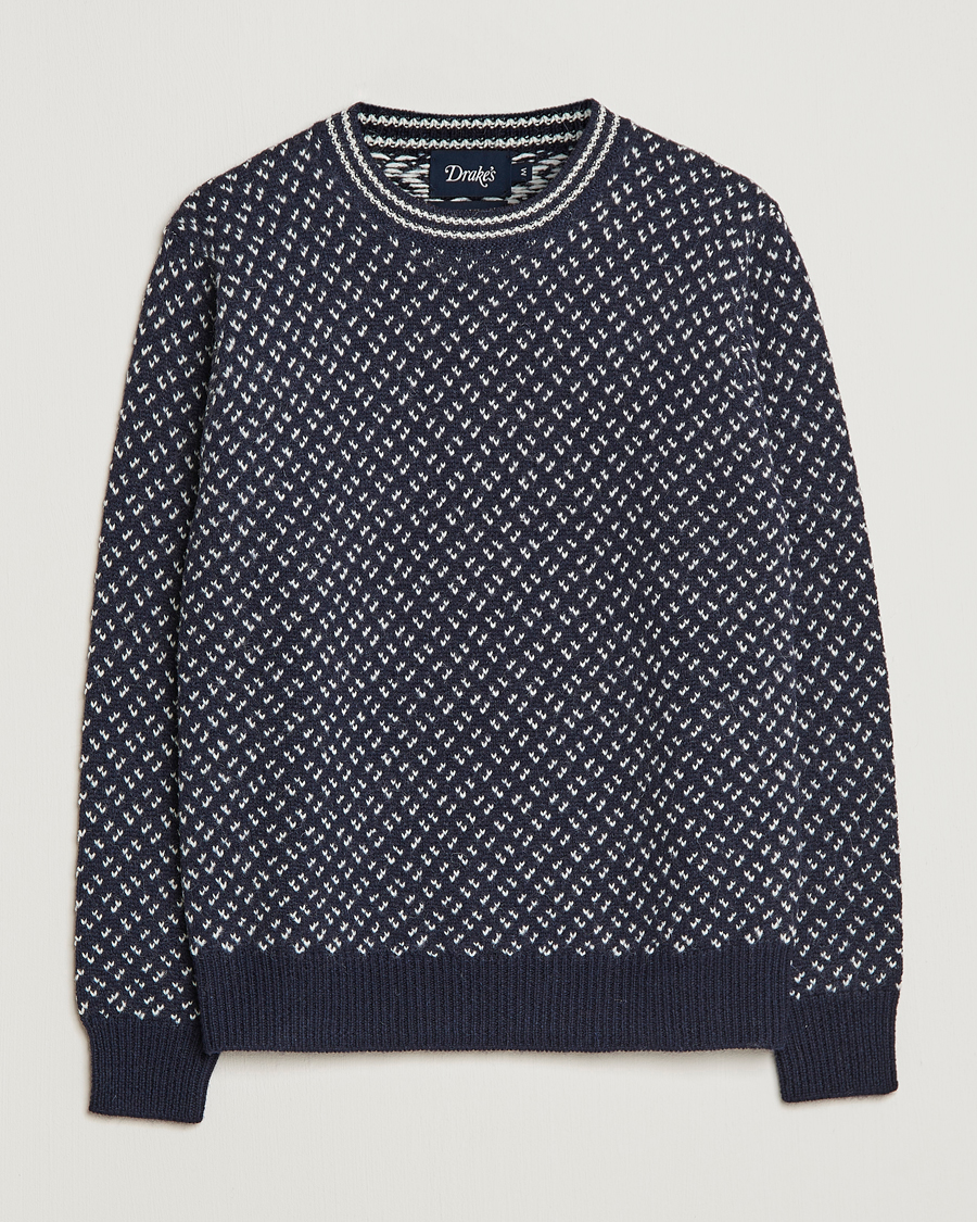 Herr | Tröjor | Drake's | Norwegian Wool/Alpaca Crew Navy