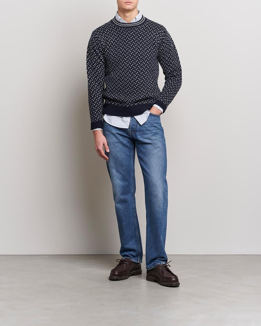 Herr | Tröjor | Drake's | Norwegian Wool/Alpaca Crew Navy
