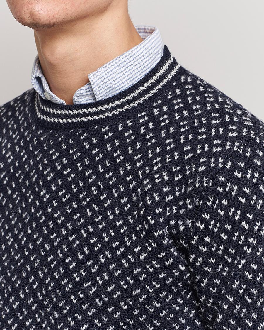 Herr | Tröjor | Drake's | Norwegian Wool/Alpaca Crew Navy