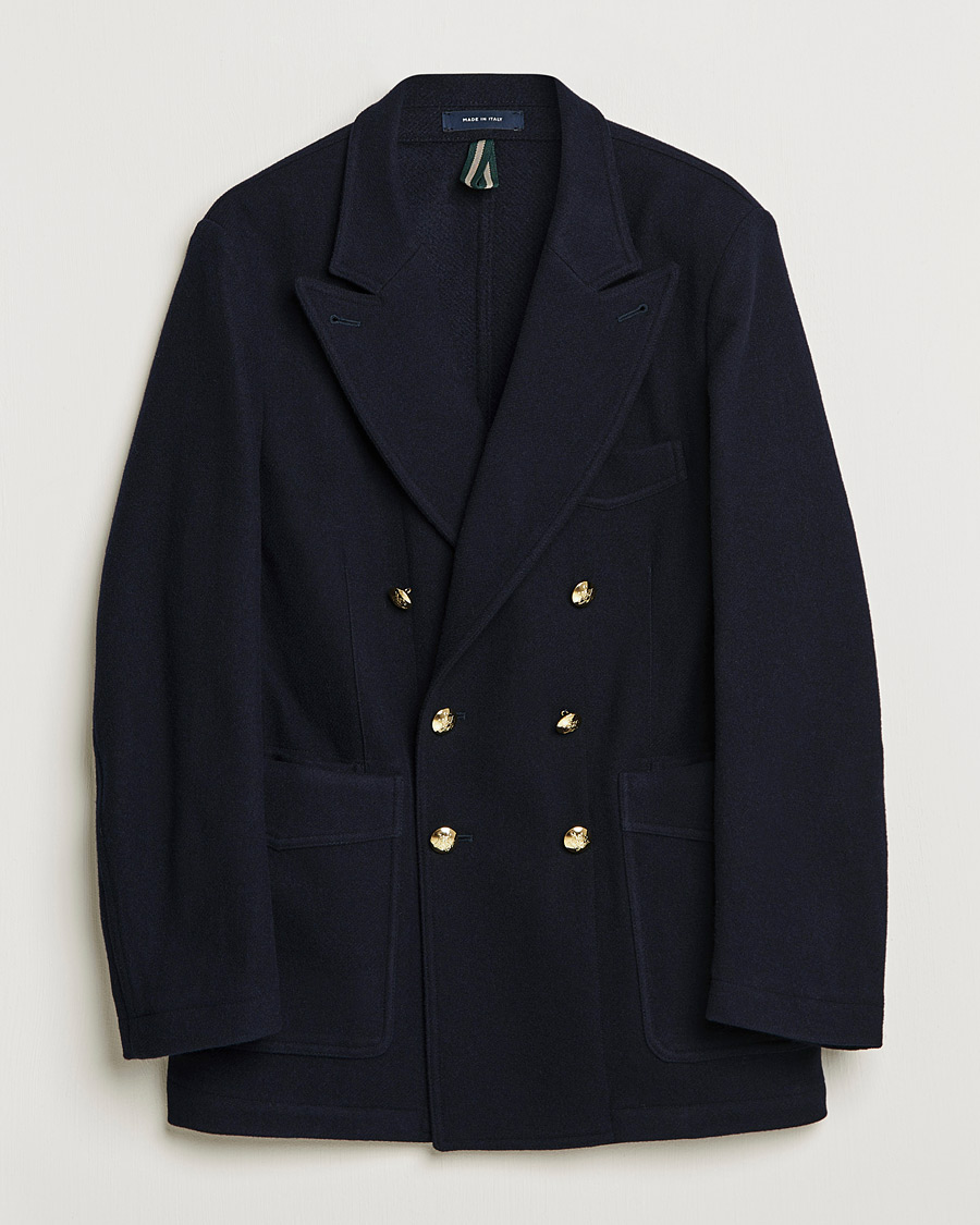 Herr | Kavajer | Drake's | MKIII Double Breasted Wool/Flannel Blazer Navy