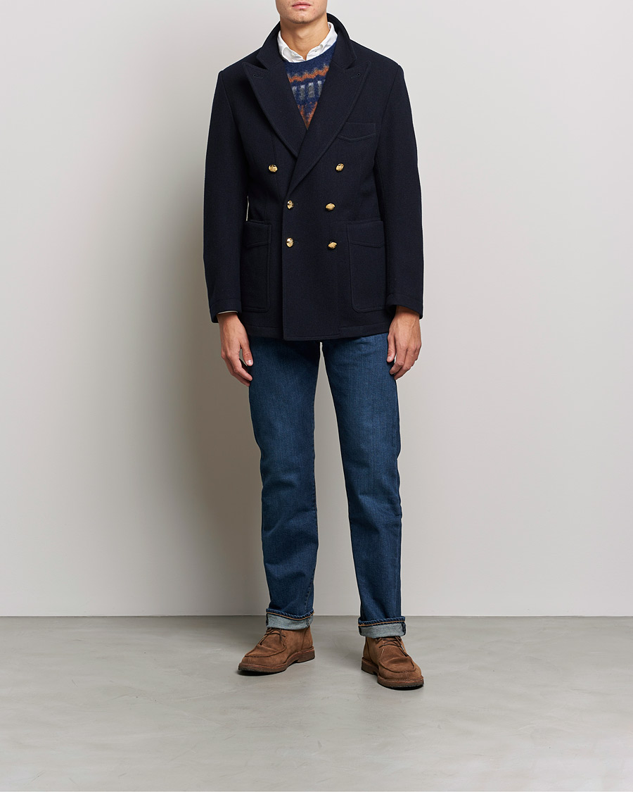 Herr | Kavajer | Drake's | MKIII Double Breasted Wool/Flannel Blazer Navy