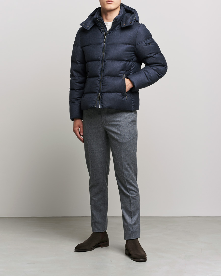 Herr | Jackor | MooRER | Brett Wool/Cashmere Hooded Jacket Blue Grey