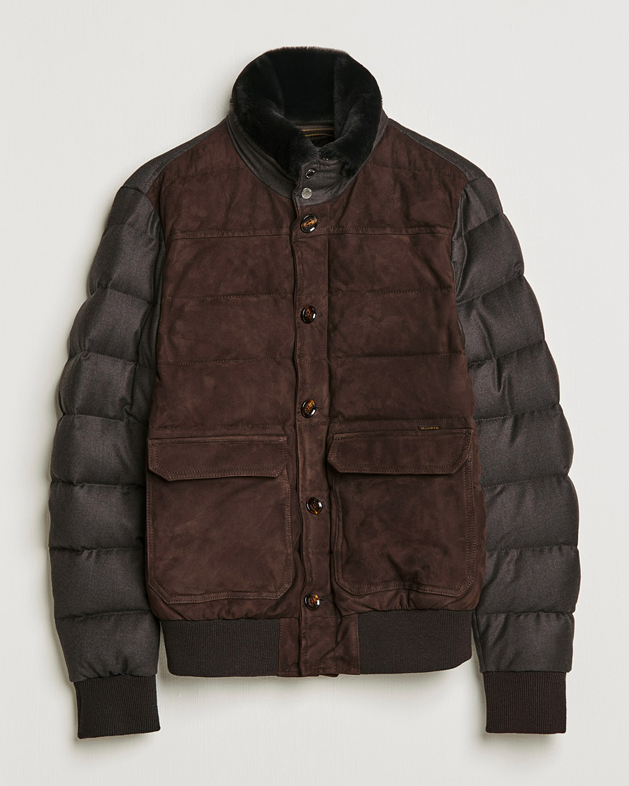 Herr | Jackor | MooRER | Fantoni Wool/Cashmere Suede Bomber Jacket Dark Brown
