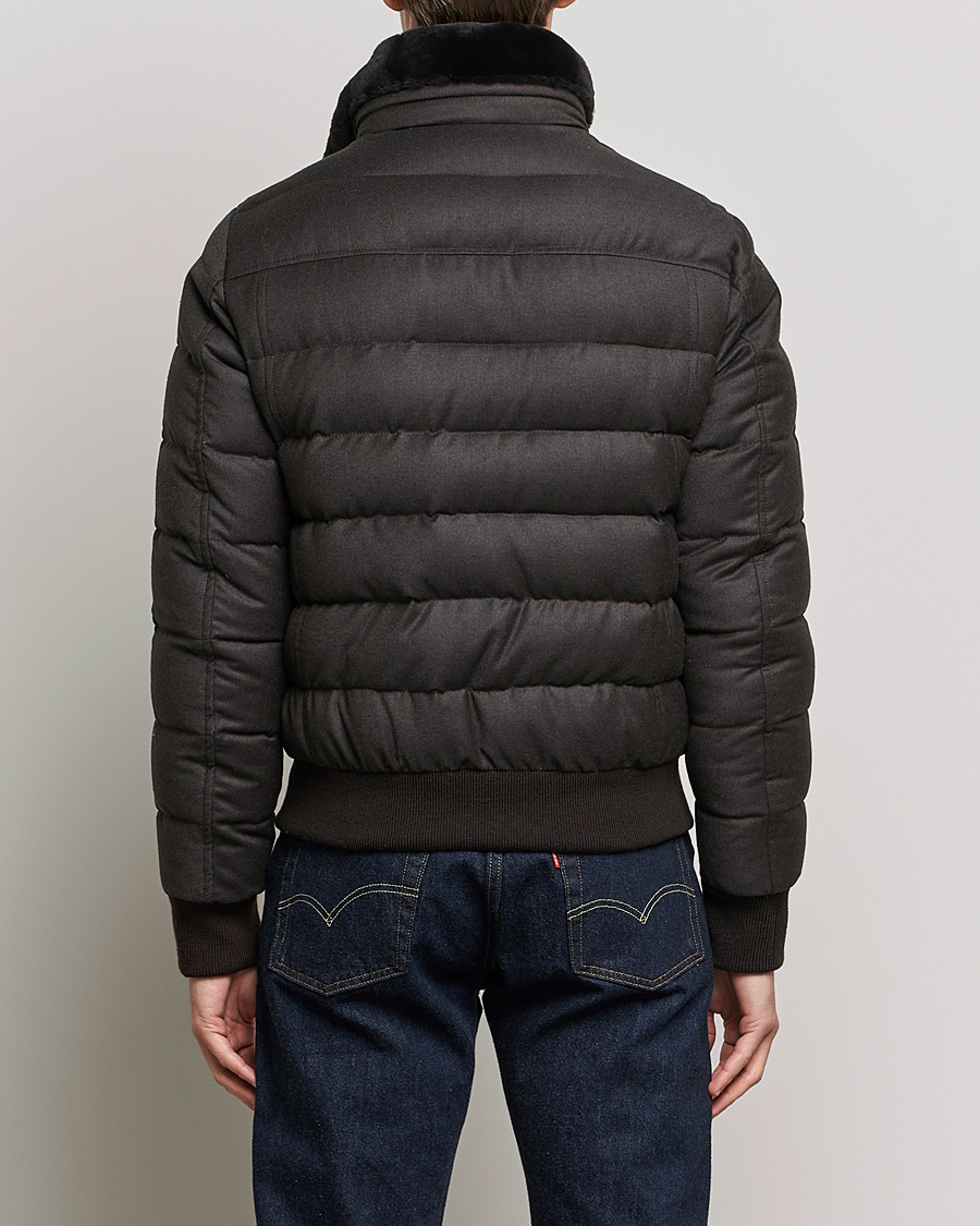 Herr | Jackor | MooRER | Fantoni Wool/Cashmere Suede Bomber Jacket Dark Brown