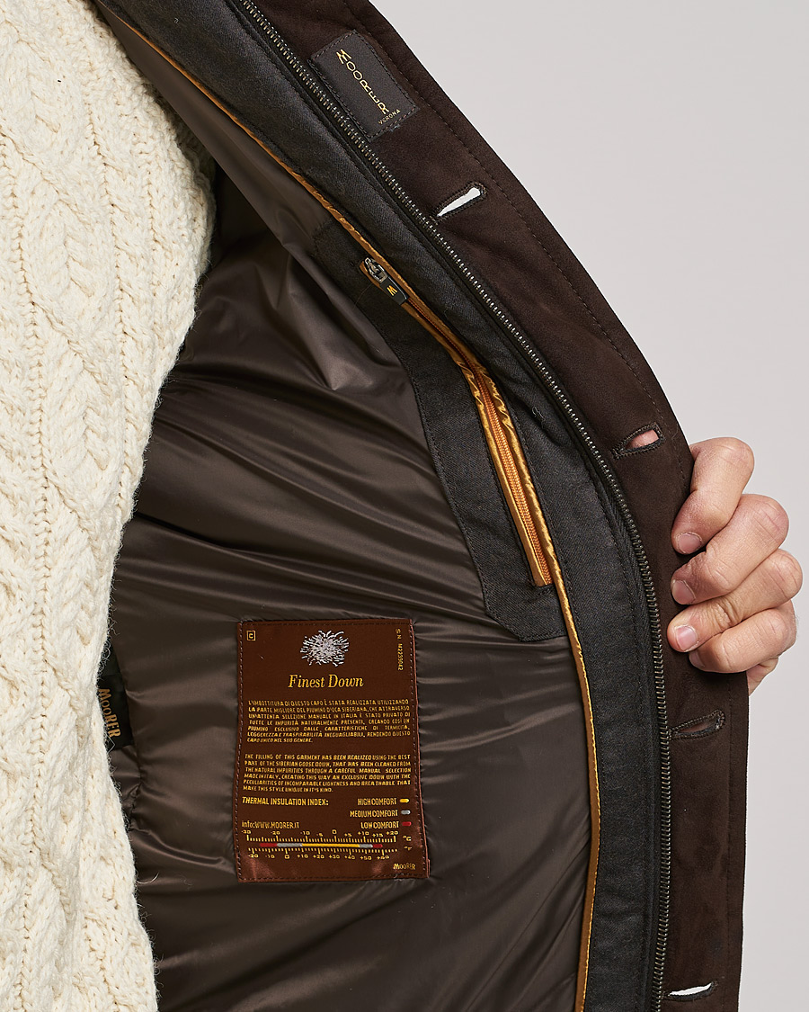 Herr | Jackor | MooRER | Fantoni Wool/Cashmere Suede Bomber Jacket Dark Brown