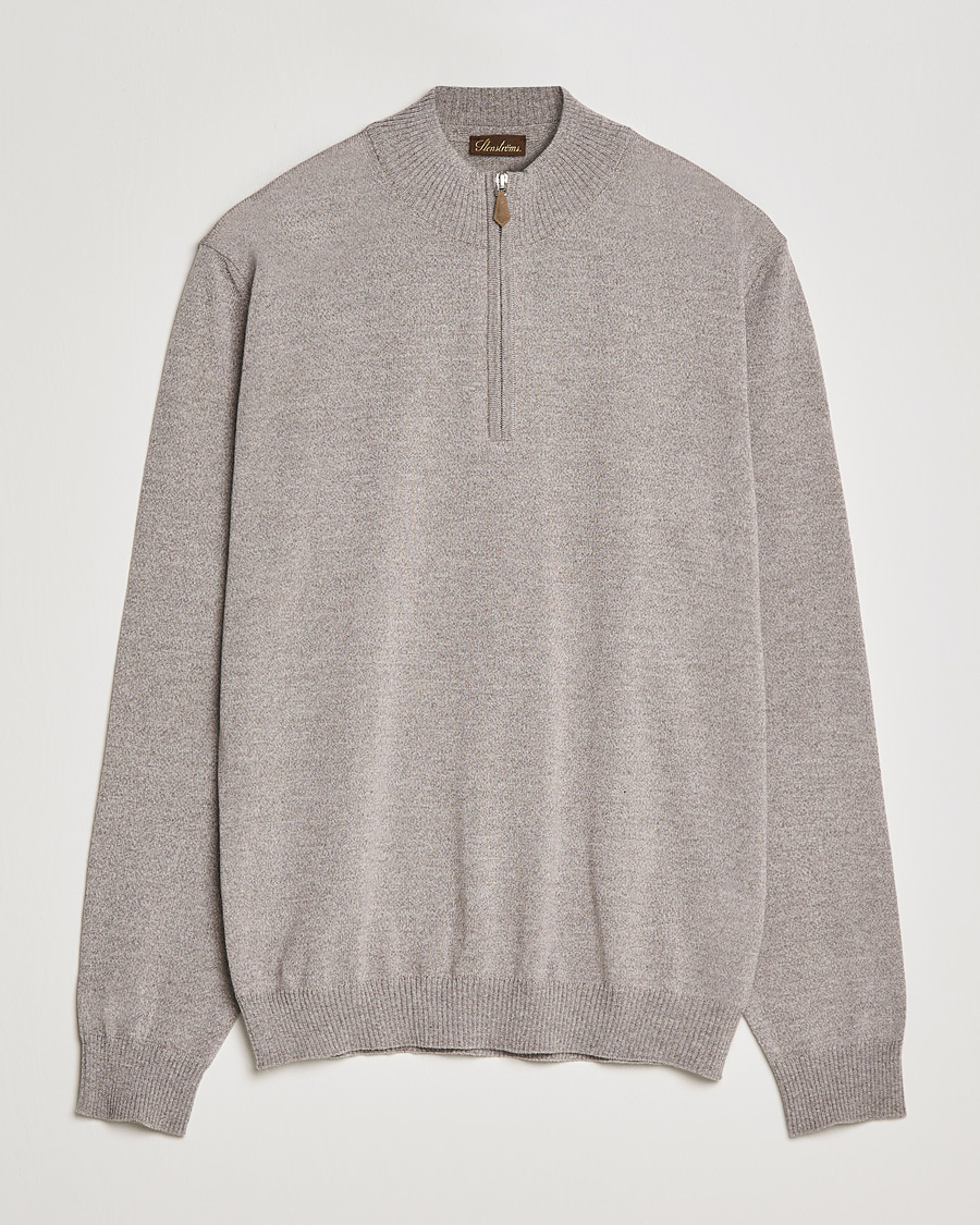 Herr | Tröjor | Stenströms | Merino Wool Half Zip Beige Mouliné