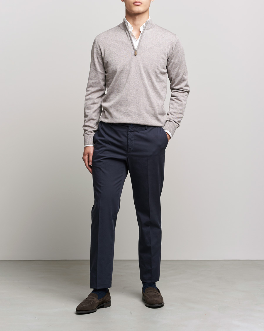 Herr | Tröjor | Stenströms | Merino Wool Half Zip Beige Mouliné