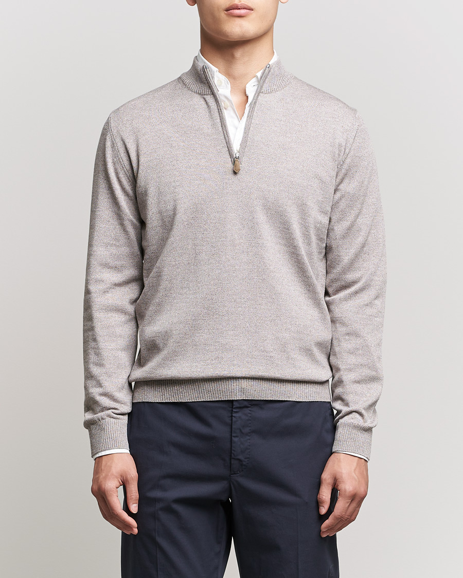 Herr | Tröjor | Stenströms | Merino Wool Half Zip Beige Mouliné
