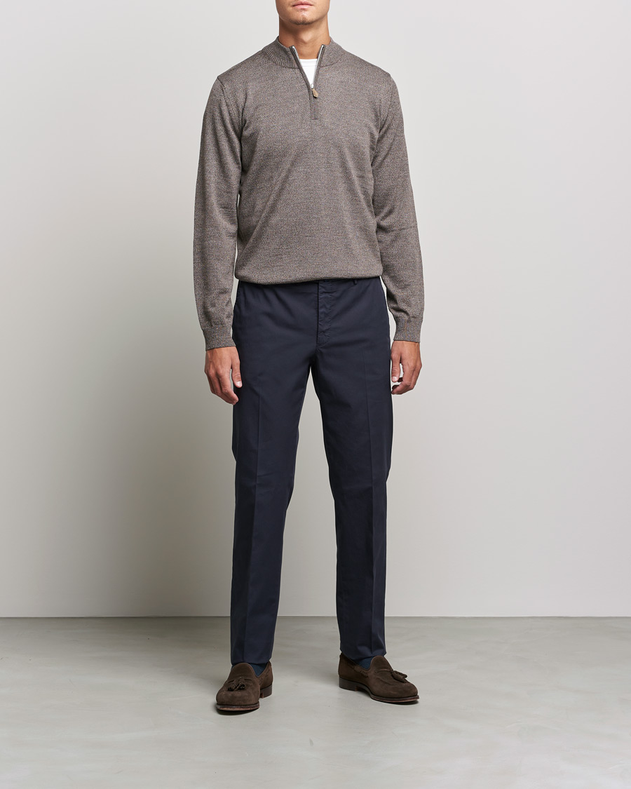 Herr | Stenströms | Stenströms | Merino Mouliné Half Zip Brown