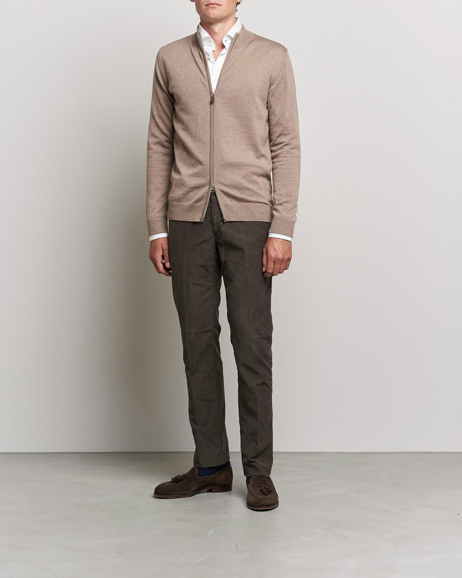 Herr | Tröjor | Stenströms | Merino Full Zip Camel
