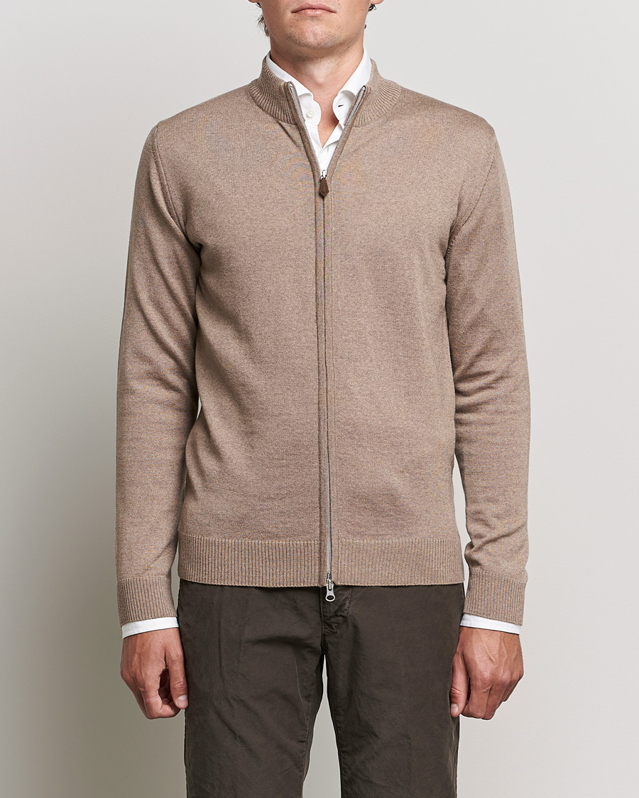 Herr | Tröjor | Stenströms | Merino Full Zip Camel