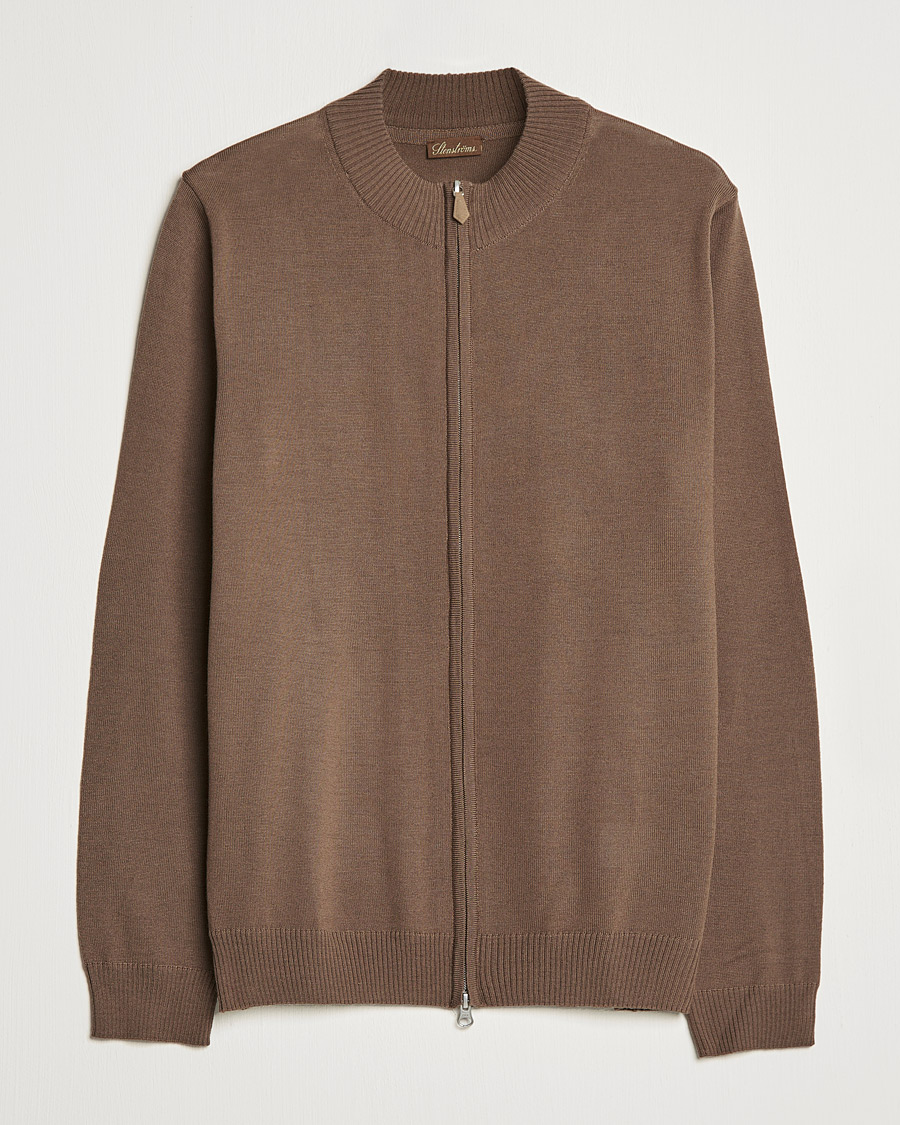Herr | Tröjor | Stenströms | Merino Full Zip Brown