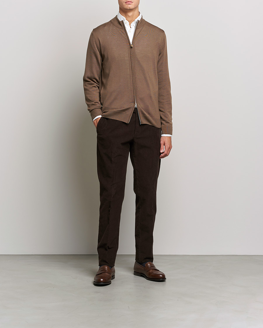 Herr | Tröjor | Stenströms | Merino Full Zip Brown