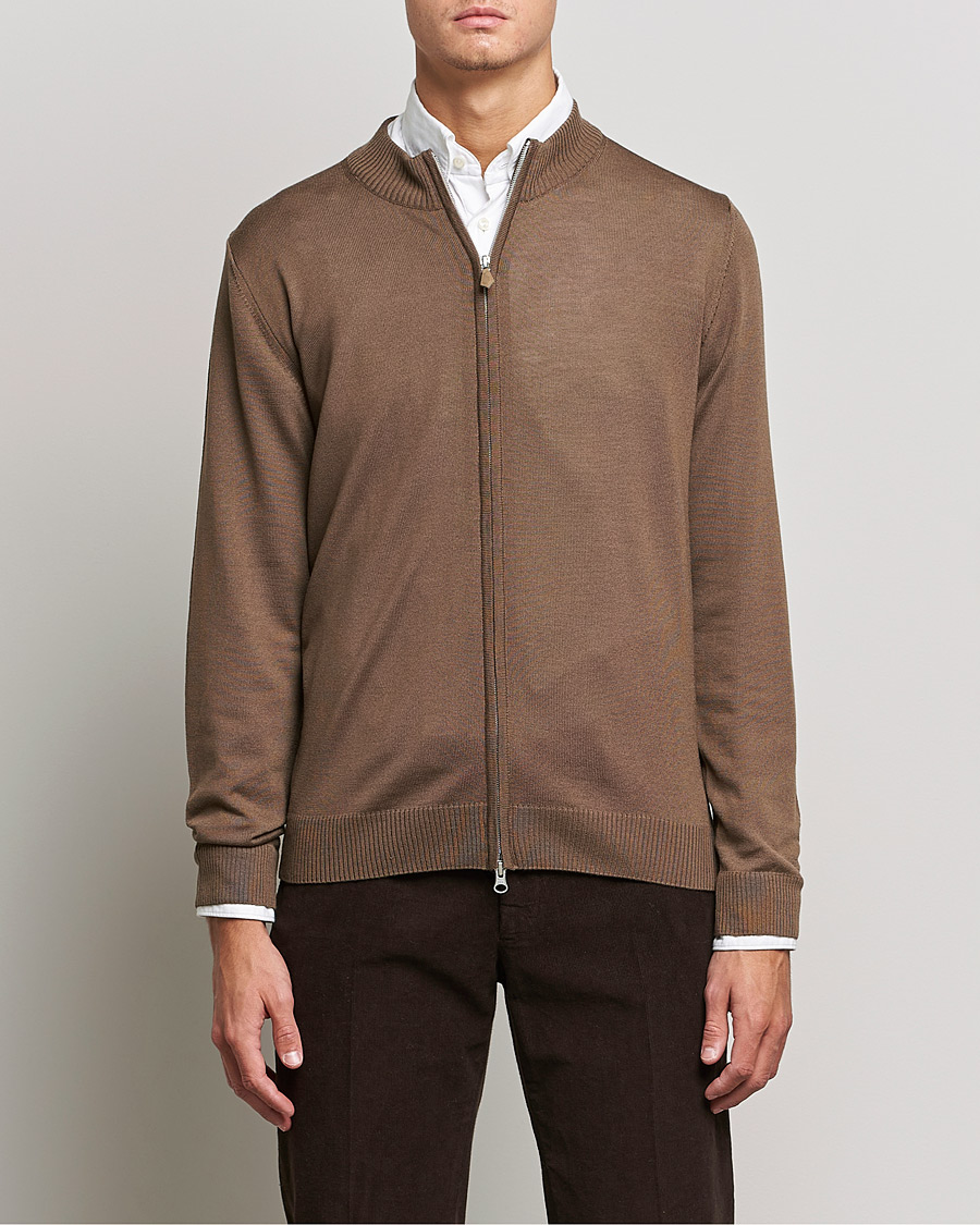 Herr | Tröjor | Stenströms | Merino Full Zip Brown