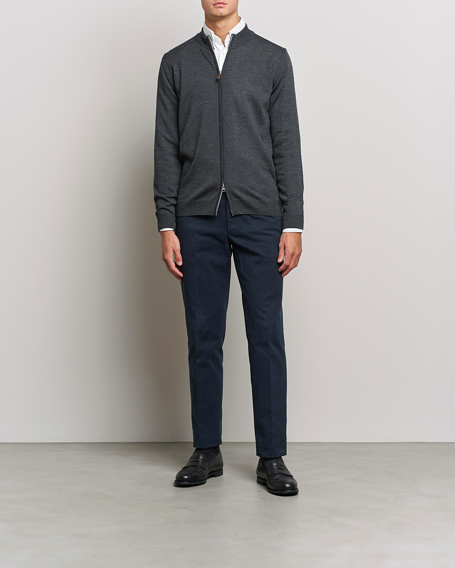 Herr | Zip-tröjor | Stenströms | Merino Full Zip Charcoal Grey