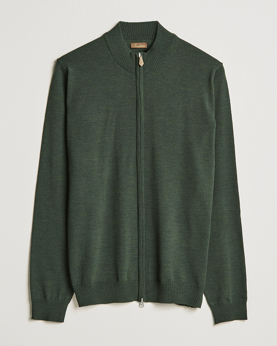 Herr | Tröjor | Stenströms | Merino Full Zip Dark Green
