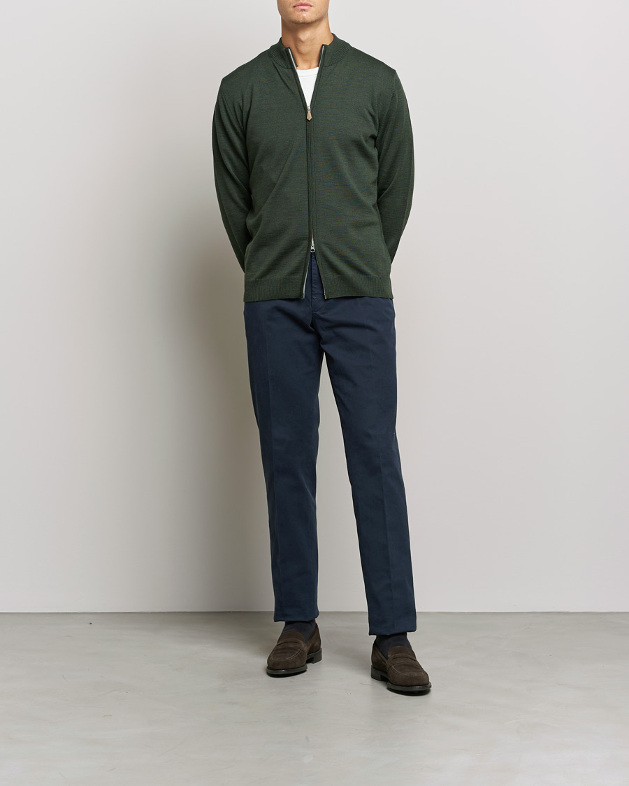 Herr | Tröjor | Stenströms | Merino Full Zip Dark Green